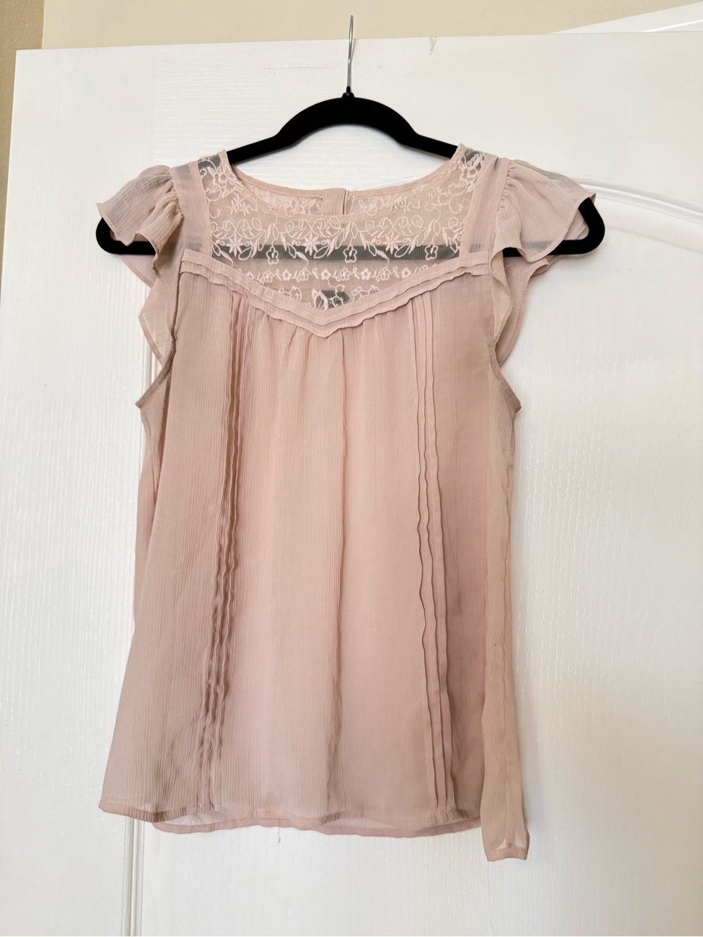 H&M Divide Delicate Blush Lace Flutter Cap-Sleeve Top